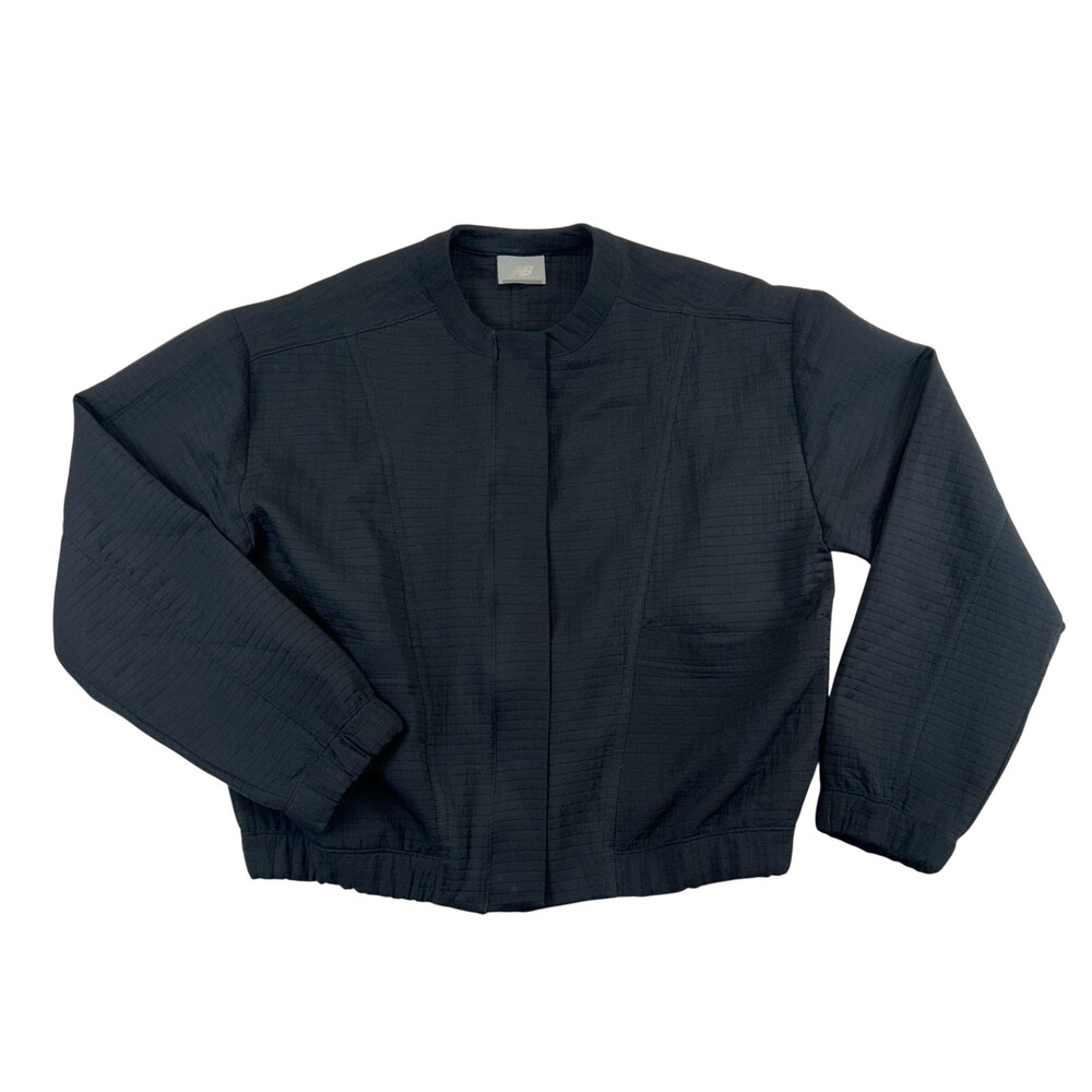 New Balance Jacket Womens Large Black Bomber Ligh Weight Full Zip Grid Pattern